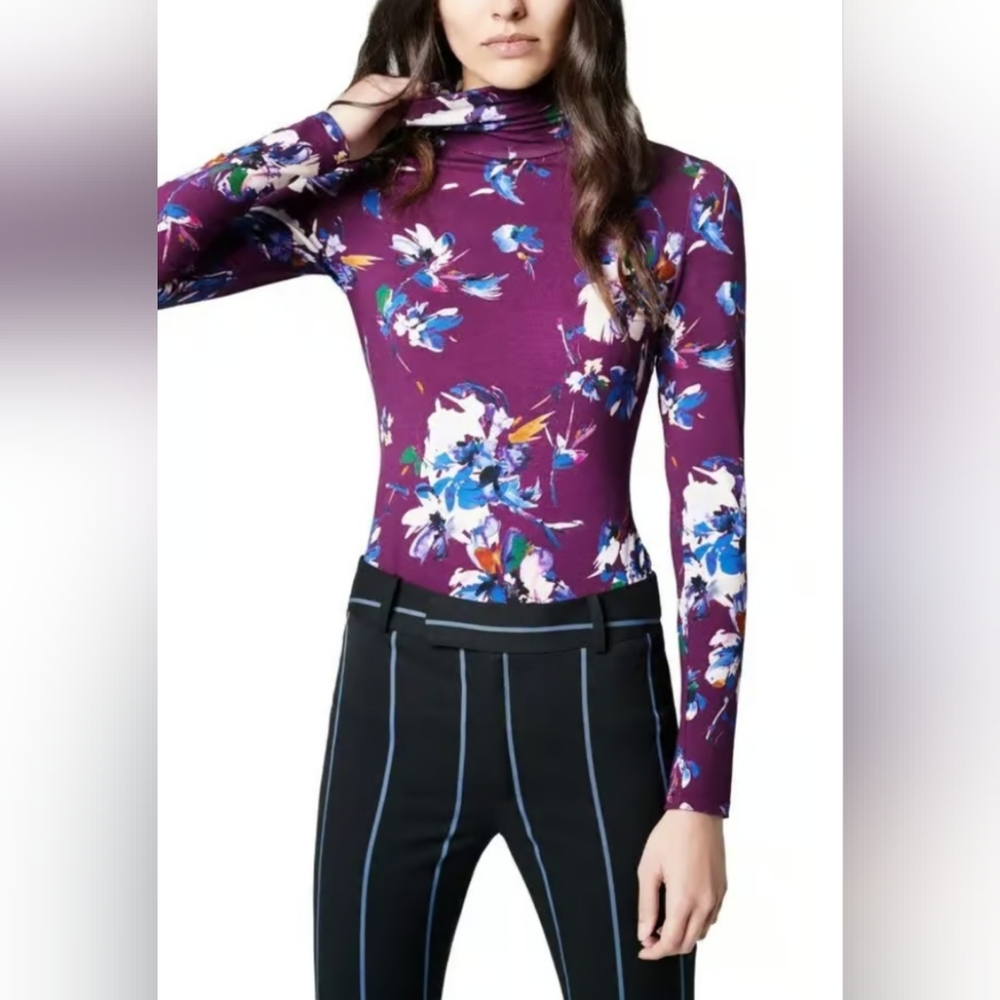 Smythe Purple Floral Turtleneck Top